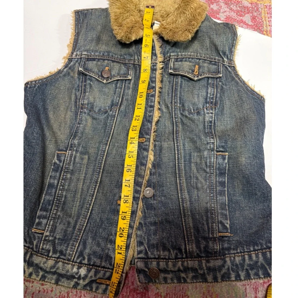 Y2K Gap Vintage 90s Denim Faux Fur Lined Vest Blue Medium